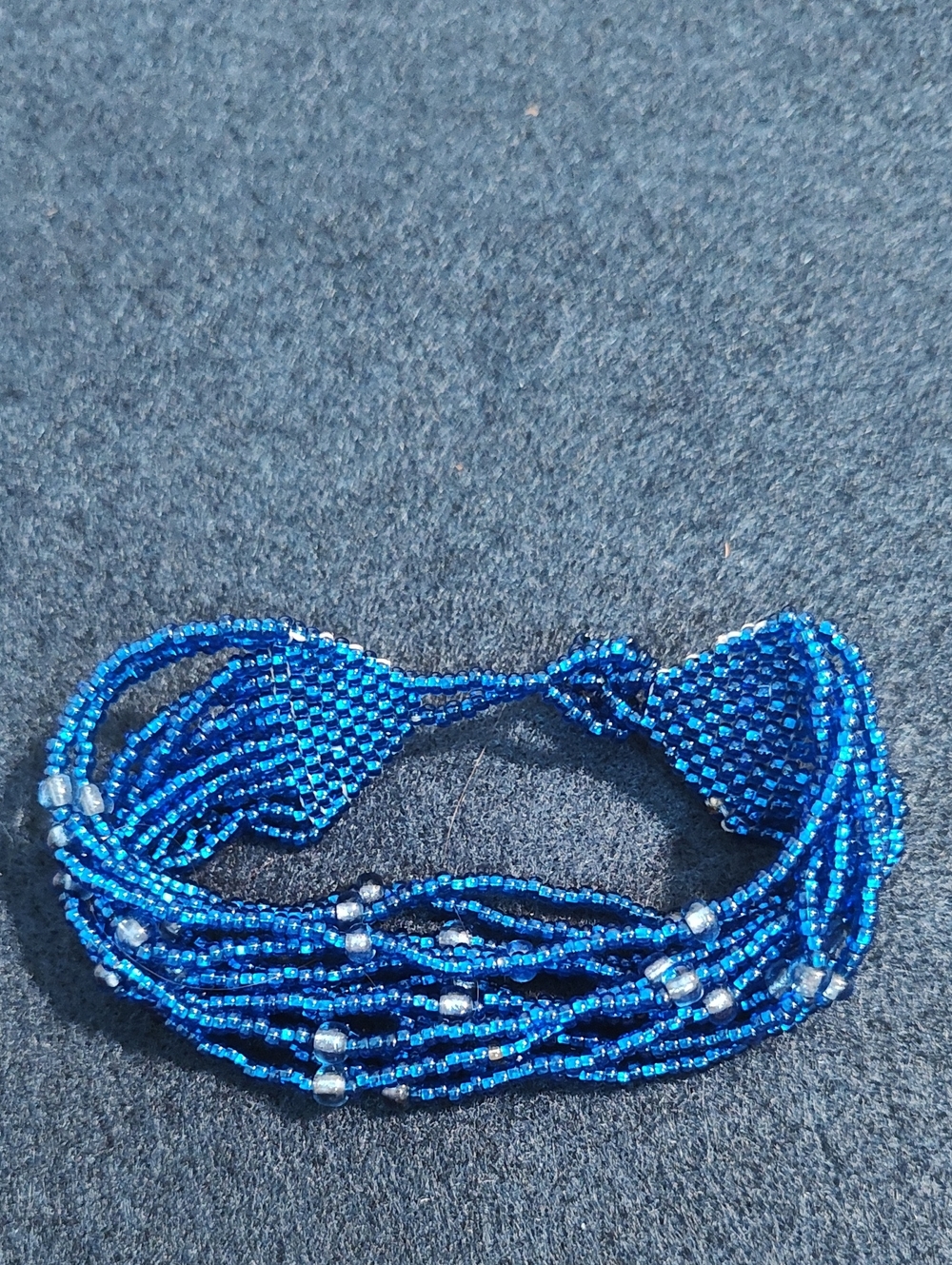 Blue Multi-Strand Seed Bead Bracelet with Silver Accents
